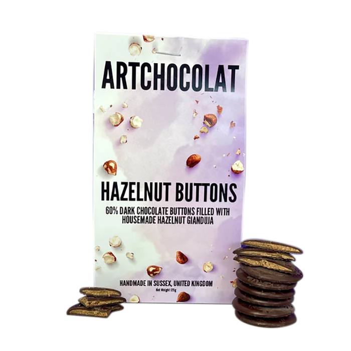 ArtChocolat - Hazelnut ArtChocolat Filled Dark Chocolate Buttons, 125g  Pack of 10