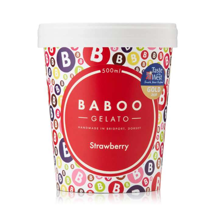 Baboo Gelato - Strawberry Gelato, 500ml  Pack of 6