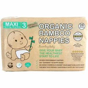 Beaming Baby - Organic Bamboo Nappies Maxi Size 3, 26 Pieces | Pack of 4