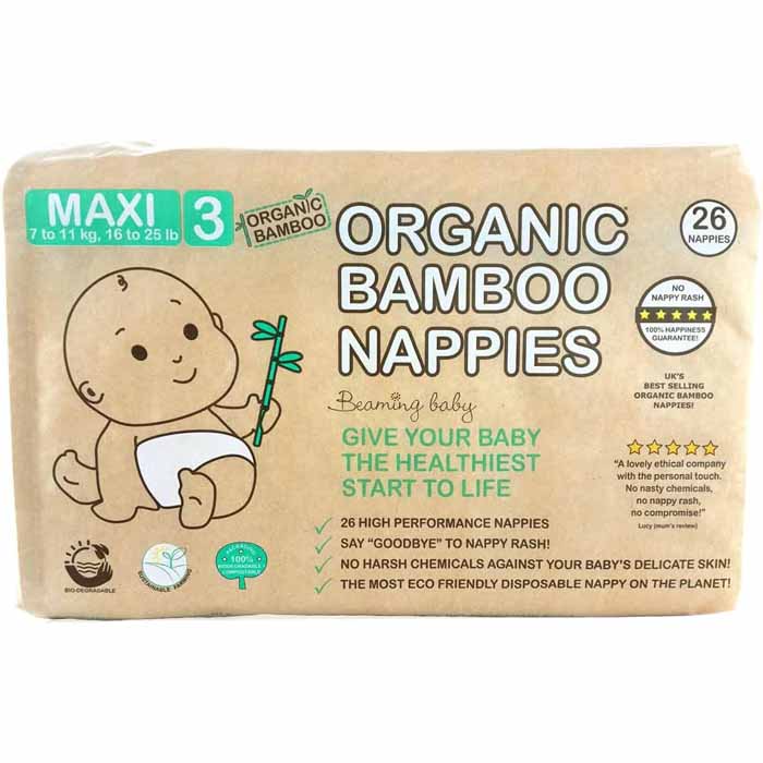 Beaming Baby - Organic Bamboo Nappies Maxi Size 3, 26 Pieces