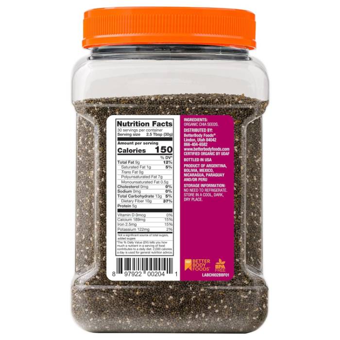 BetterBody Foods - Organic Chia Seeds | Multiple Sizes