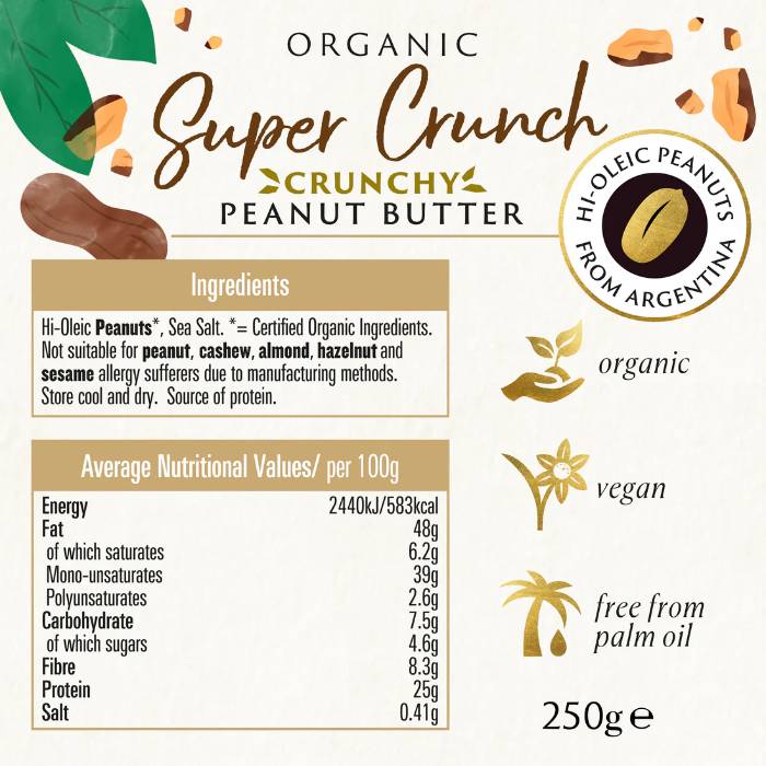Biona - High Oleic Crunch Peanut Butter Organic Sea salt, 250g - Back