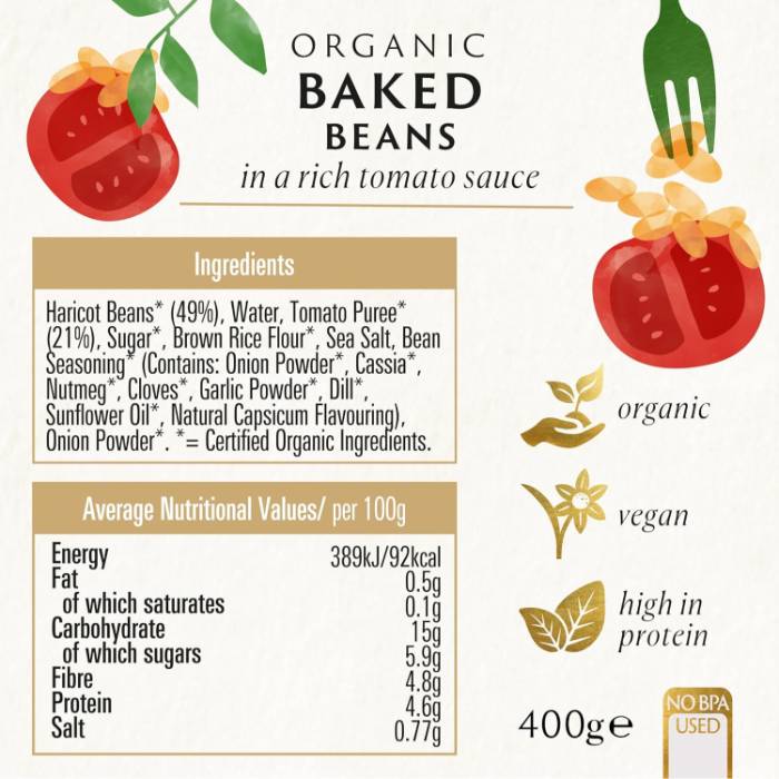 Biona - Organic Canned Baked Beans in Tomato Sauce, 400g - Back