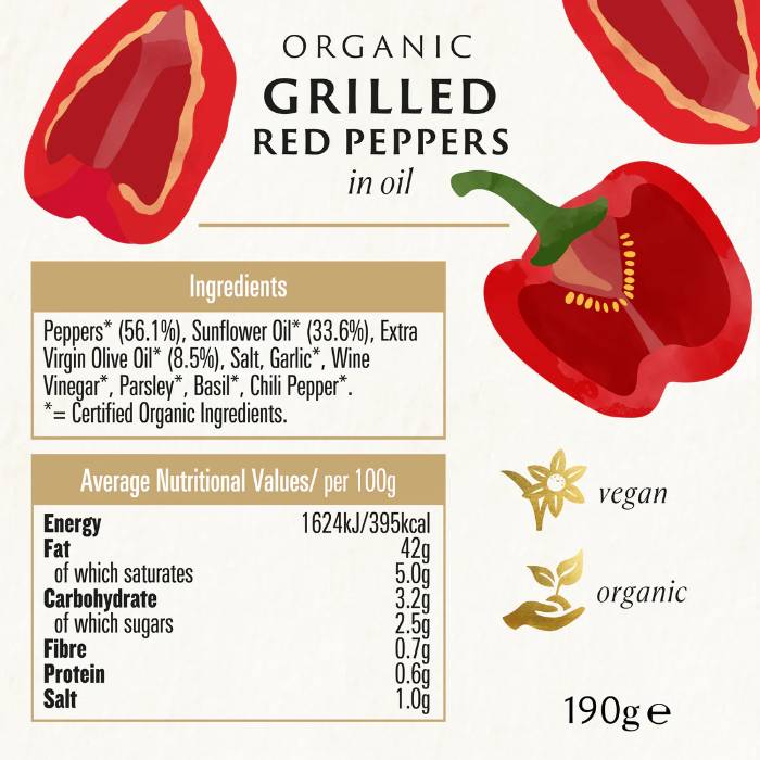 Biona - Organic Grilled Red Peppers in Oil, 190g - Back