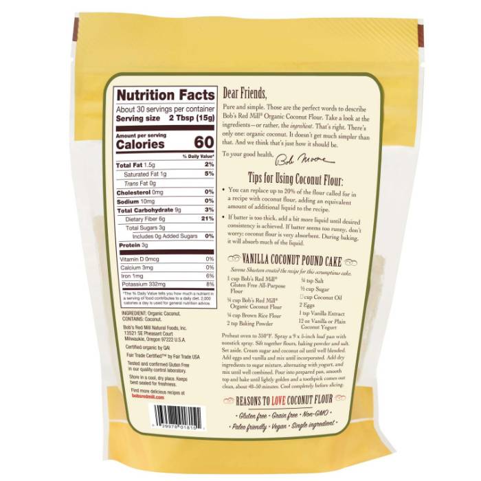 Bob's Red Mill - Organic Coconut Flour, 453g - Back