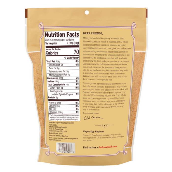Bob's Red Mill - Organic Golden Flaxseed Meal, 453g - Back