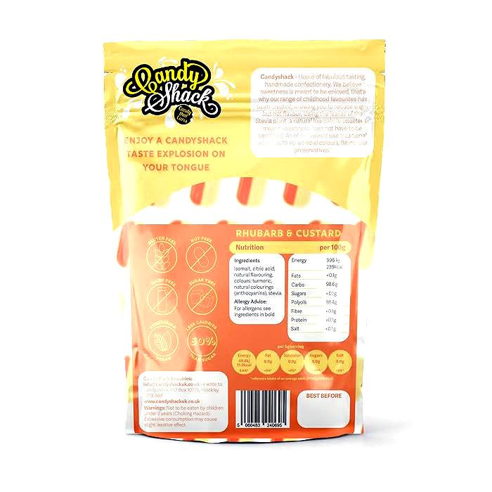 Candyshack - Rhubarb & Custard Sugar Free Sweets, 120g  Pack of 12 - Back