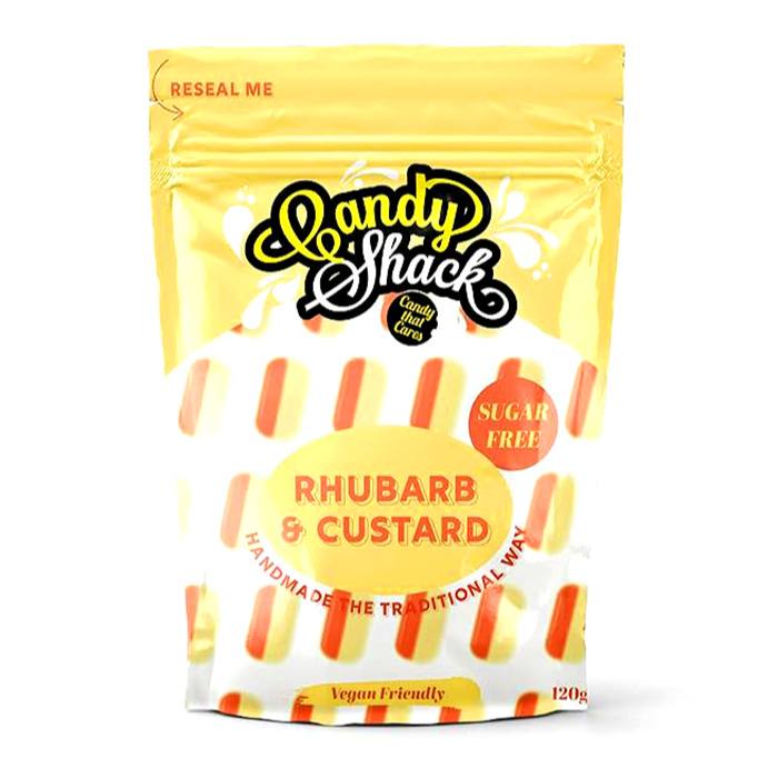 Candyshack - Rhubarb & Custard Sugar Free Sweets, 120g  Pack of 12