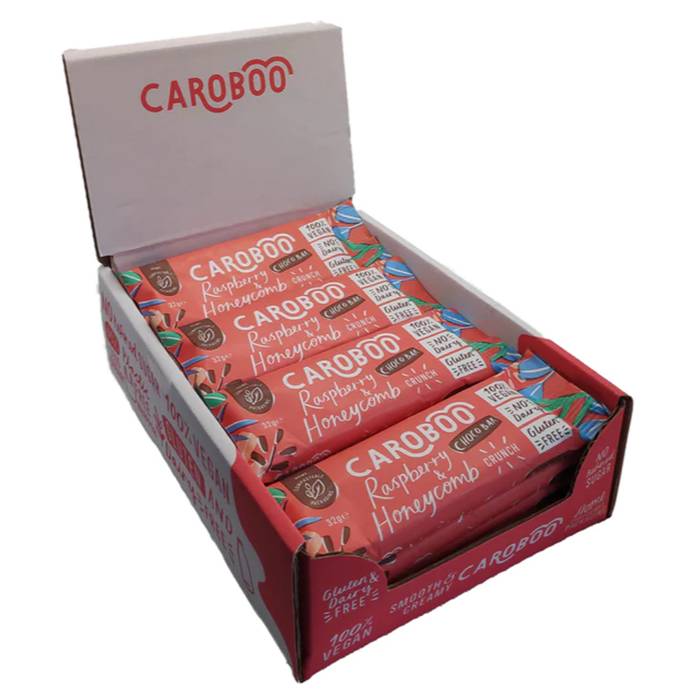 Caroboo - Raspberry and Honeycomb Crunch Carob Bar, 32g  Pack of 20