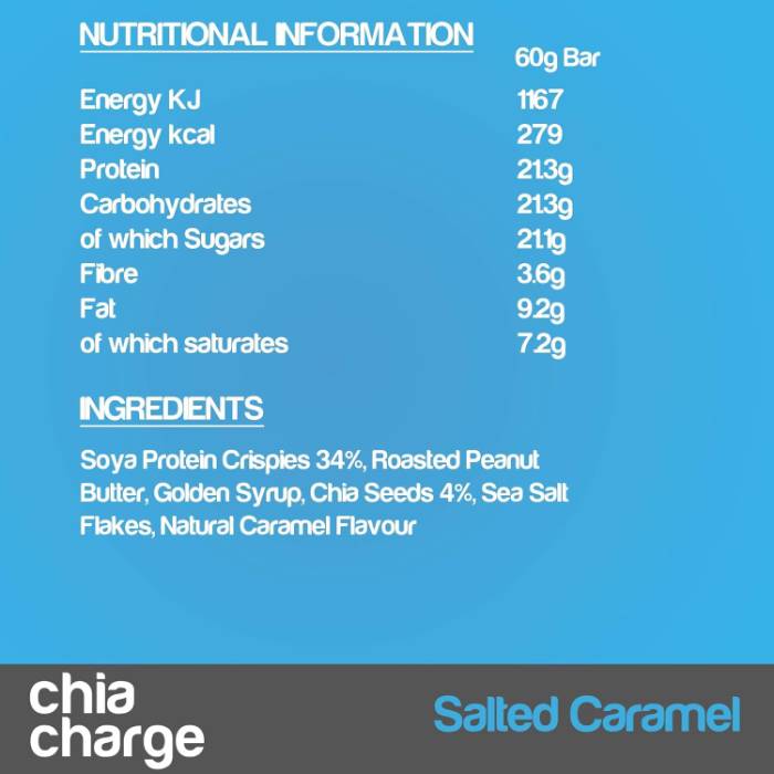 Chia Charge - Salted Caramel Chia Seed Protein Bar, 60g  Pack of 10 - Back