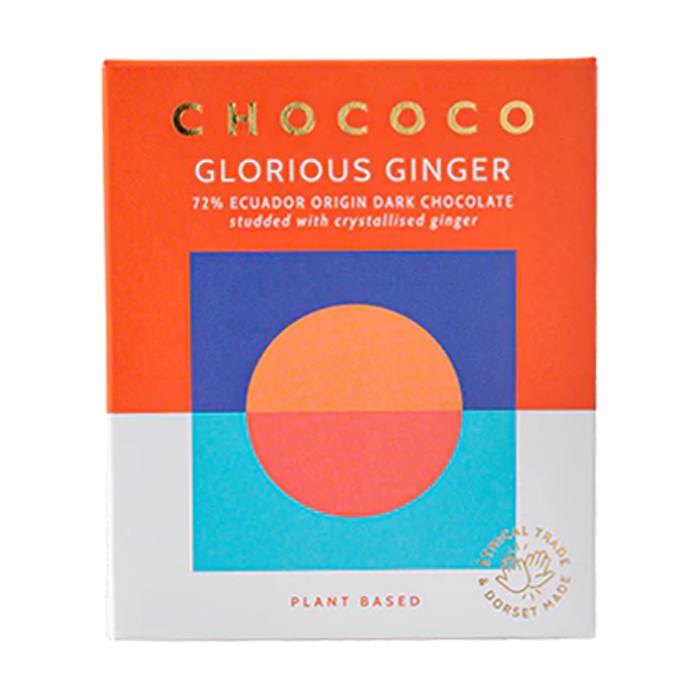 Chococo - Chococo 72% Ecuador Dark Chocolate With Crystallised Ginger (vf), 75g - Pack of 12