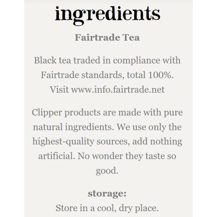 Clipper - Fairtrade Everyday Tea, 100 String & Tag Bags - Back