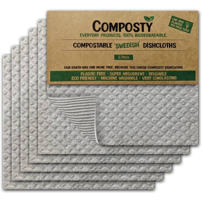 Composty - Swedish Dishcloths, 6 Pieces - Grey