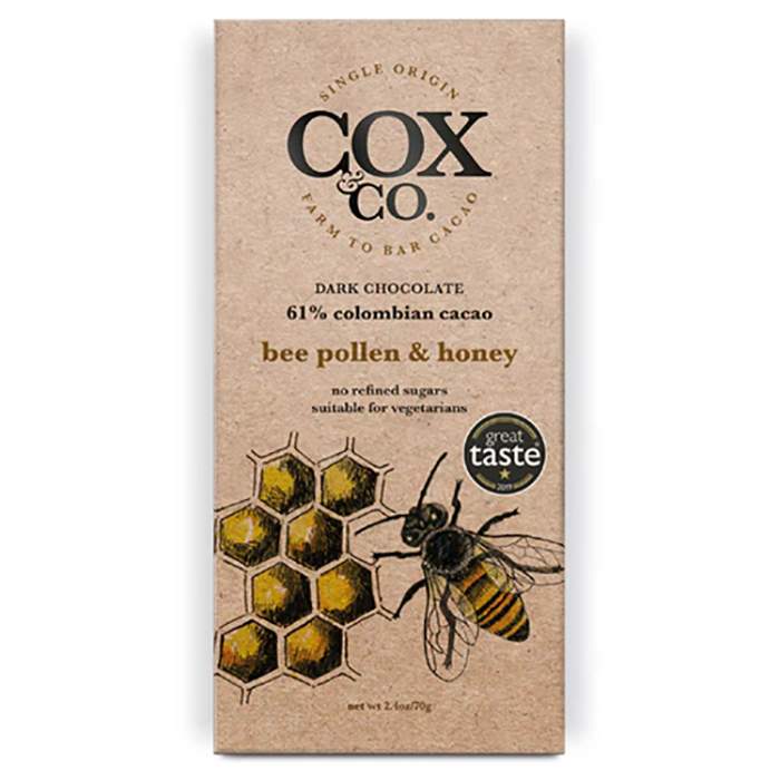 Cox&Co. - Bee Pollen & Honey Chocolate Bar, 70g - Pack of 6