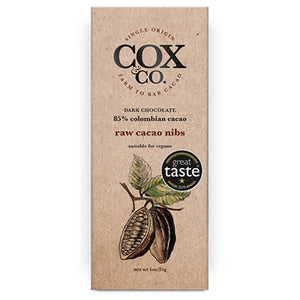 Cox&Co. - Raw Cacao Nibs Chocolate Bar - Pack of 6 | Multiple Sizes