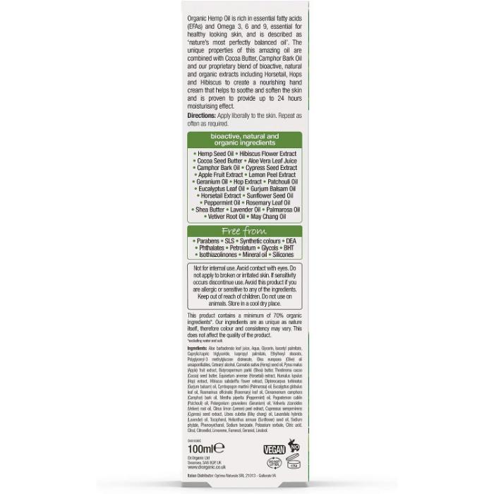 Dr. Organic - Hemp Oil Intensive Hand & Nail Treatment, 100ml - back