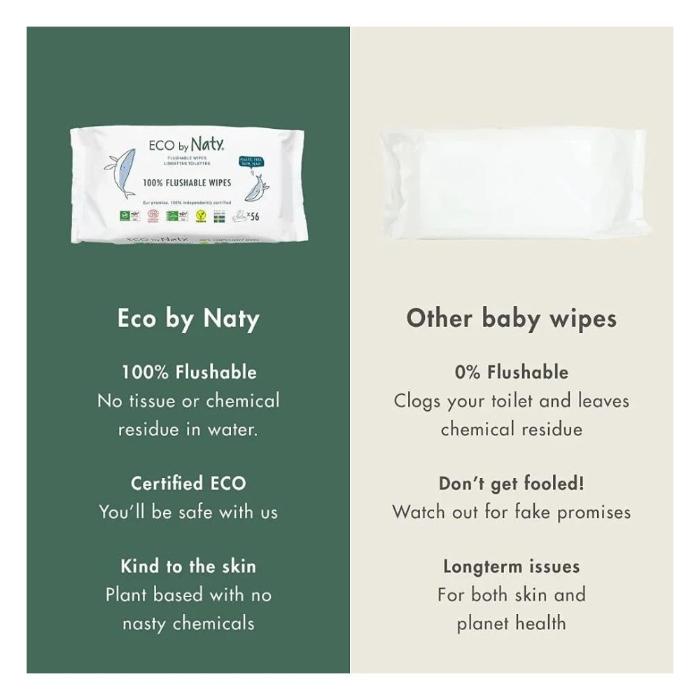 Eco By Naty - Eco Flushable Baby Wipes, 56 Wipes