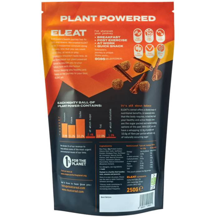 Eleat - High Protein Cinnamon Sensation Cereal, 250g, Pack of 5 - Back