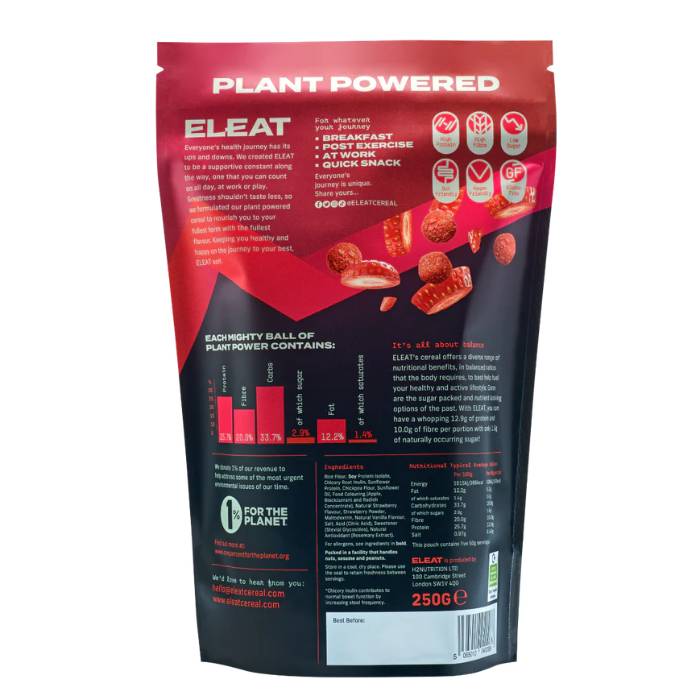 Eleat - High Protein Strawberry Blitz Cereal, 250g Pack of 5 - Back
