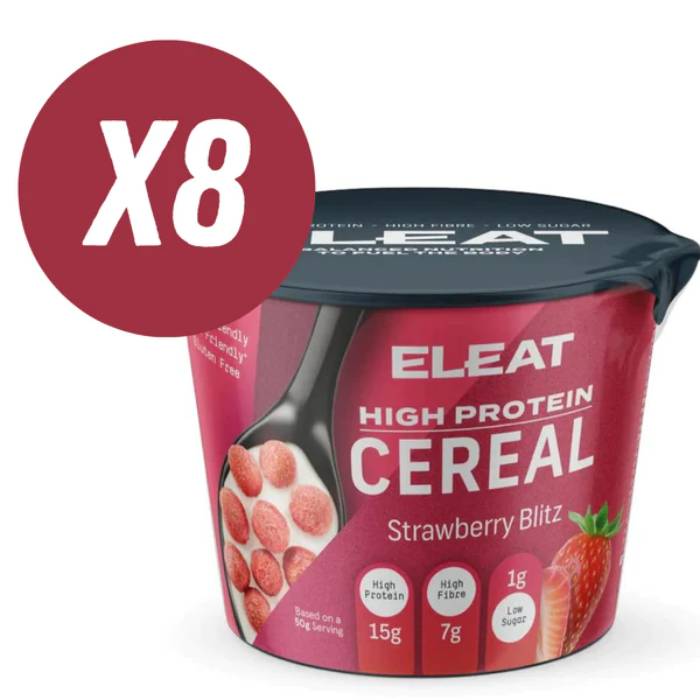 Eleat - High Protein Strawberry Blitz Cereal, 50g Pack of 8