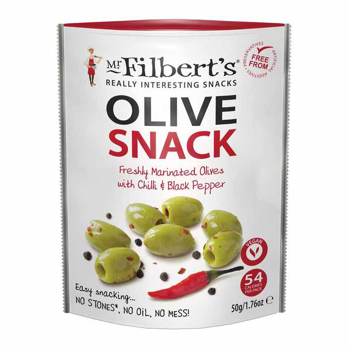 Filberts - Chilli & Black Pepper Olives, 50g  Pack of 12