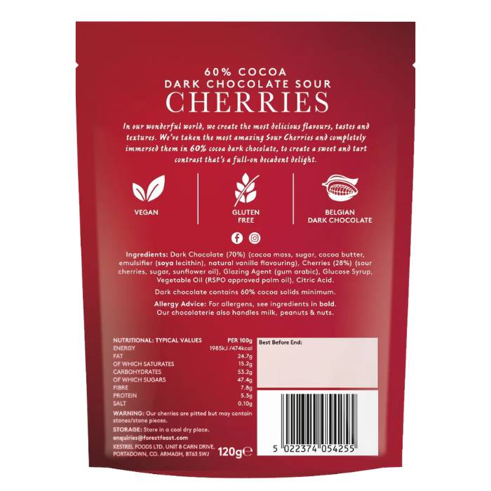 Forest Feast - Dark Chocolate Sour Cherries Impulse, 40g - Pack of 8 - Back