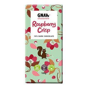 Gnaw Chocolate - Raspberry Crisp Chocolate Bar, 100g - Pack of 12