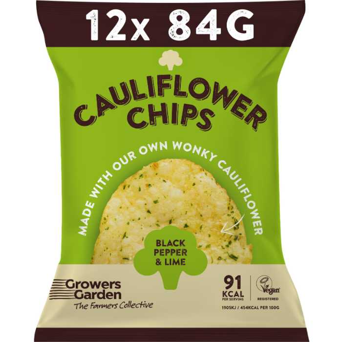 Growers Garden - Cauliflower Crisps with Black Pepper & Lime, 84g  Pack of 12