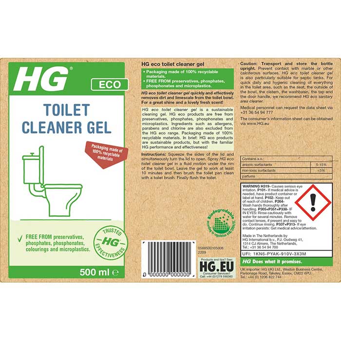 HG ECO - Toilet Cleaner Gel, 500ml - Back