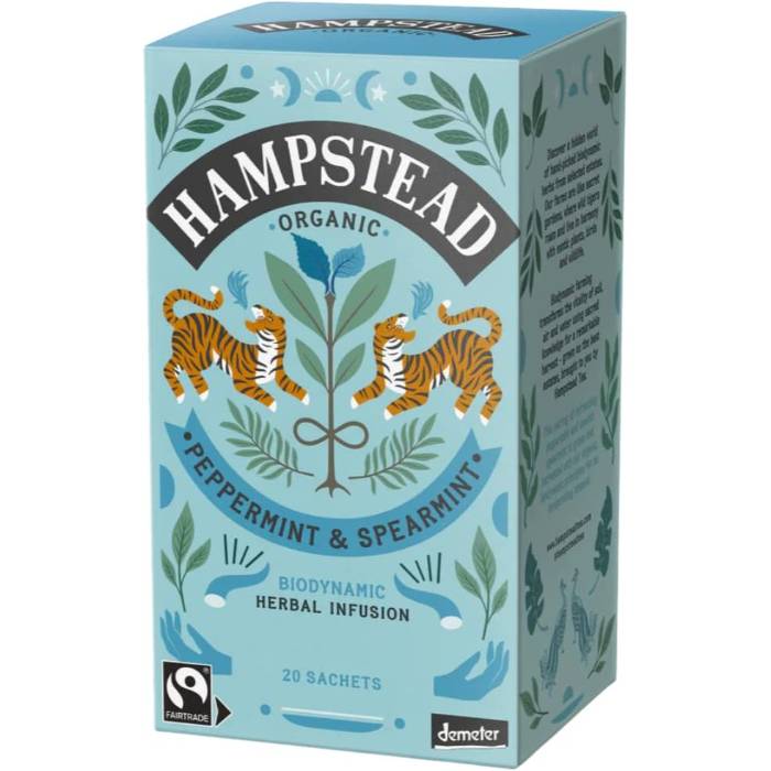 Hampstead Tea - Organic Demeter Peppermint & Spearmint Tea Bags, 20 Bags  Pack of 4