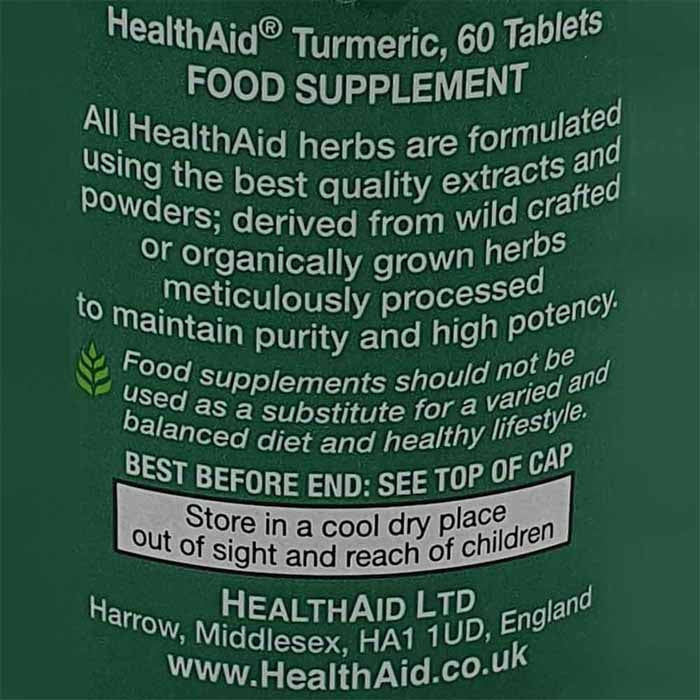 HealthAid - Turmeric Tablets (Curcumin) 350mg, 60 Tablets - back