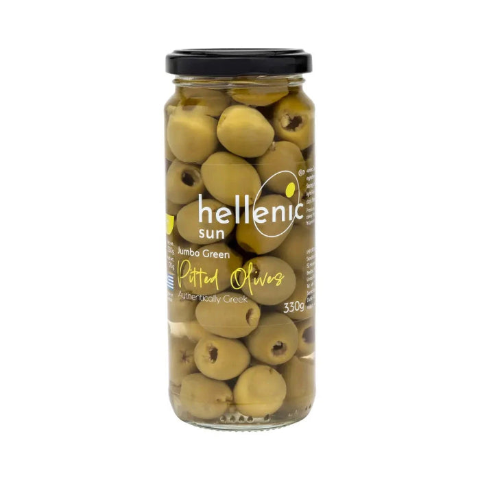 Hellenic Sun - Pitted Jumbo Green Olives, 330g  Pack of 6
