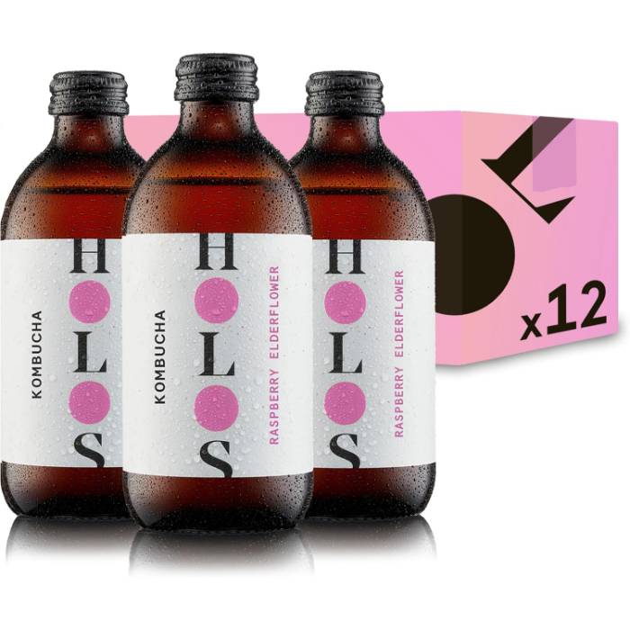 Holos - Raspberry & Elderflower Kombucha, 330ml  Pack of 12
