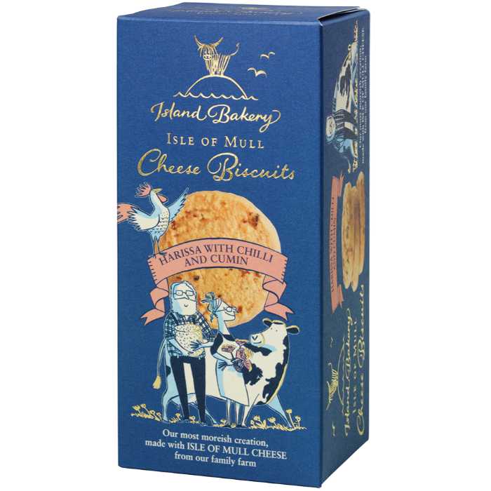 Island Bakery - Isle Of Mull Cheese Biscuits Harissa With Chilli And Cumin, 100g  Pack of 12