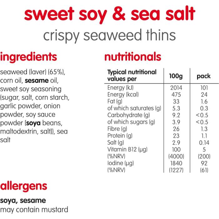 Itsu - Seaweed Thins Sweet Soy & Sea Salt Multipack, 5g  Pack of 8 - Back