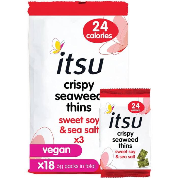 Itsu - Seaweed Thins Sweet Soy & Sea Salt Multipack, 5g  Pack of 8