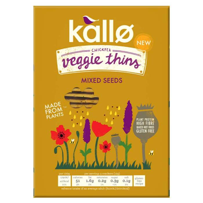 Kallo - Mixed Seeds Veggie Thins, 100g  Pack of 12