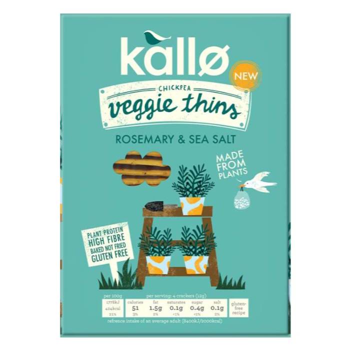 Kallo - Rosemary & Sea Salt Veggie Thins, 100g  Pack of 12