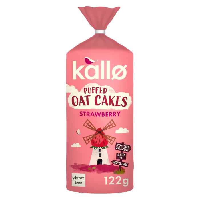 Kallo - Strawberry Puffed Oat Cake, 122g  Pack of 6