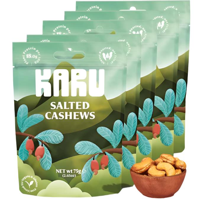 Karu - Cashew Nuts roasted with Salt, 75g - Pack of 10