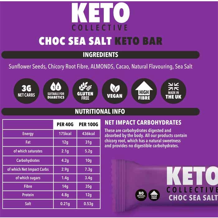 Keto Collective - Choc Sea Salt Keto Bar, 40g  Pack of 15 - Back