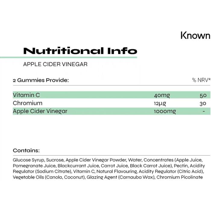 Known Nutrition - Apple Cider Vinegar Vegan Gummies, 60 Gummies - back