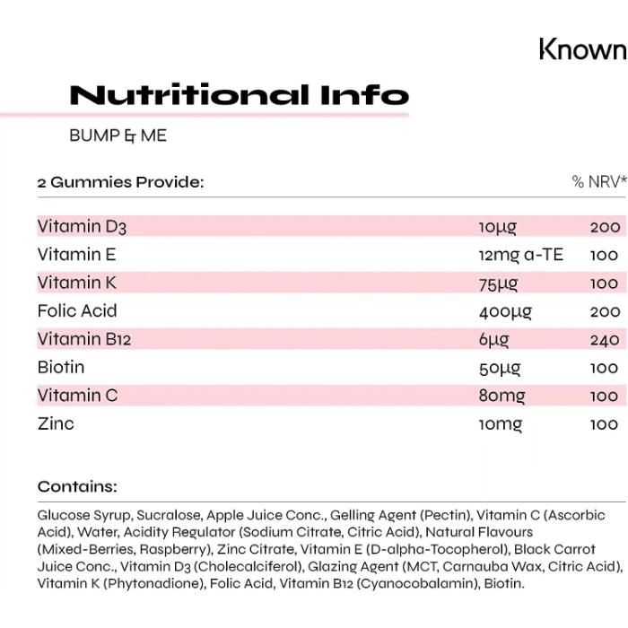 Known Nutrition - Bump and Me Vegan Gummies, 60 Gummies - back