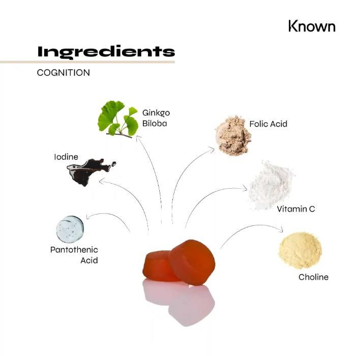 Known Nutrition - Cognition Vegan Gummies, 60 Gummies - back