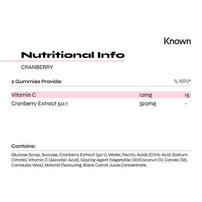 Known Nutrition - Cranberry Gummies, 60 Gummies - Back