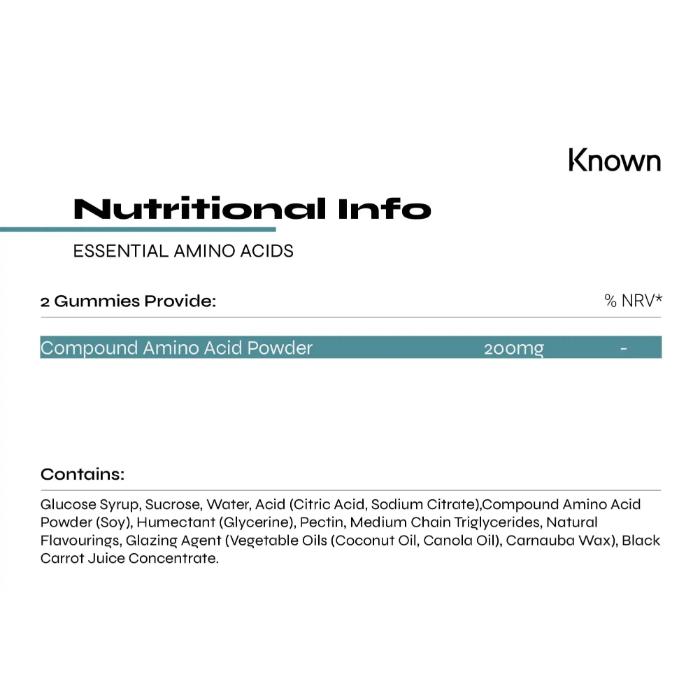 Known Nutrition - Essential Amino Acid Gummies, 60 Gummies - Back