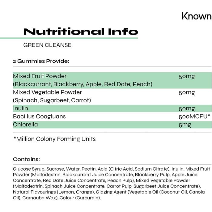 Known Nutrition - Green Cleanse Gummies, 60 Gummies - Back