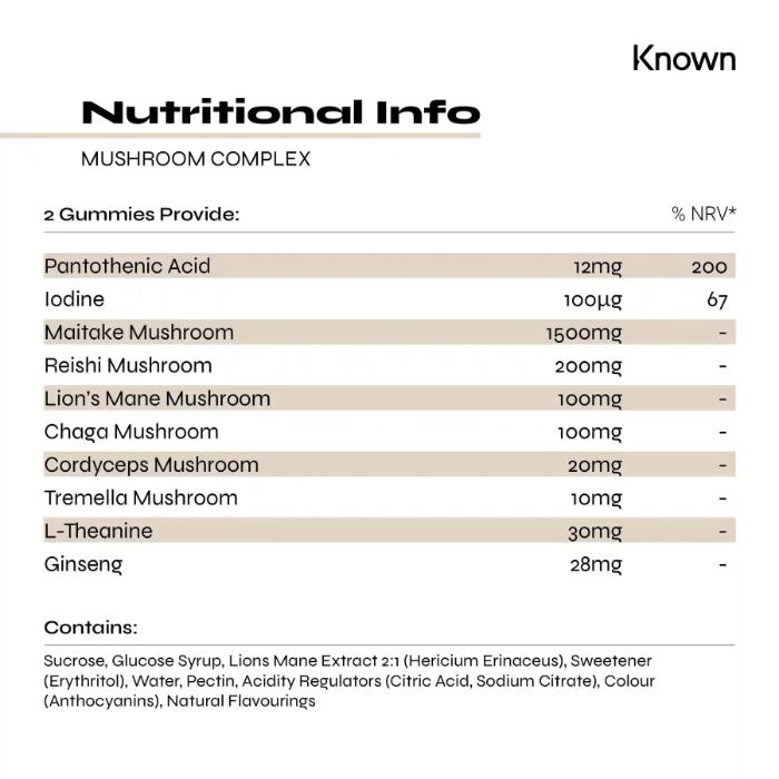Known Nutrition - Mushroom Complex Gummies, 60 Gummies - Back