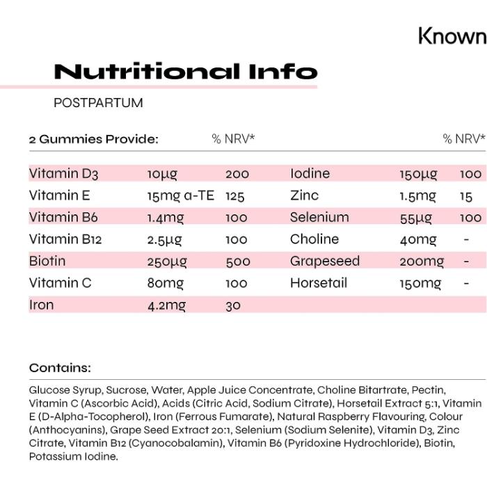 Known Nutrition - Postpartum Support Gummies, 60 Gummies - Back