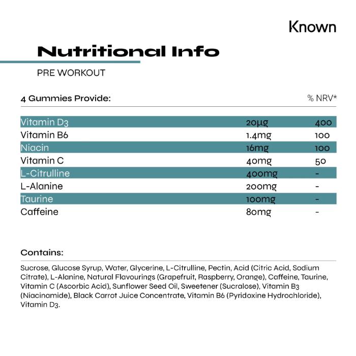 Known Nutrition - Pre-Workout Gummies, 60 Gummies - Back